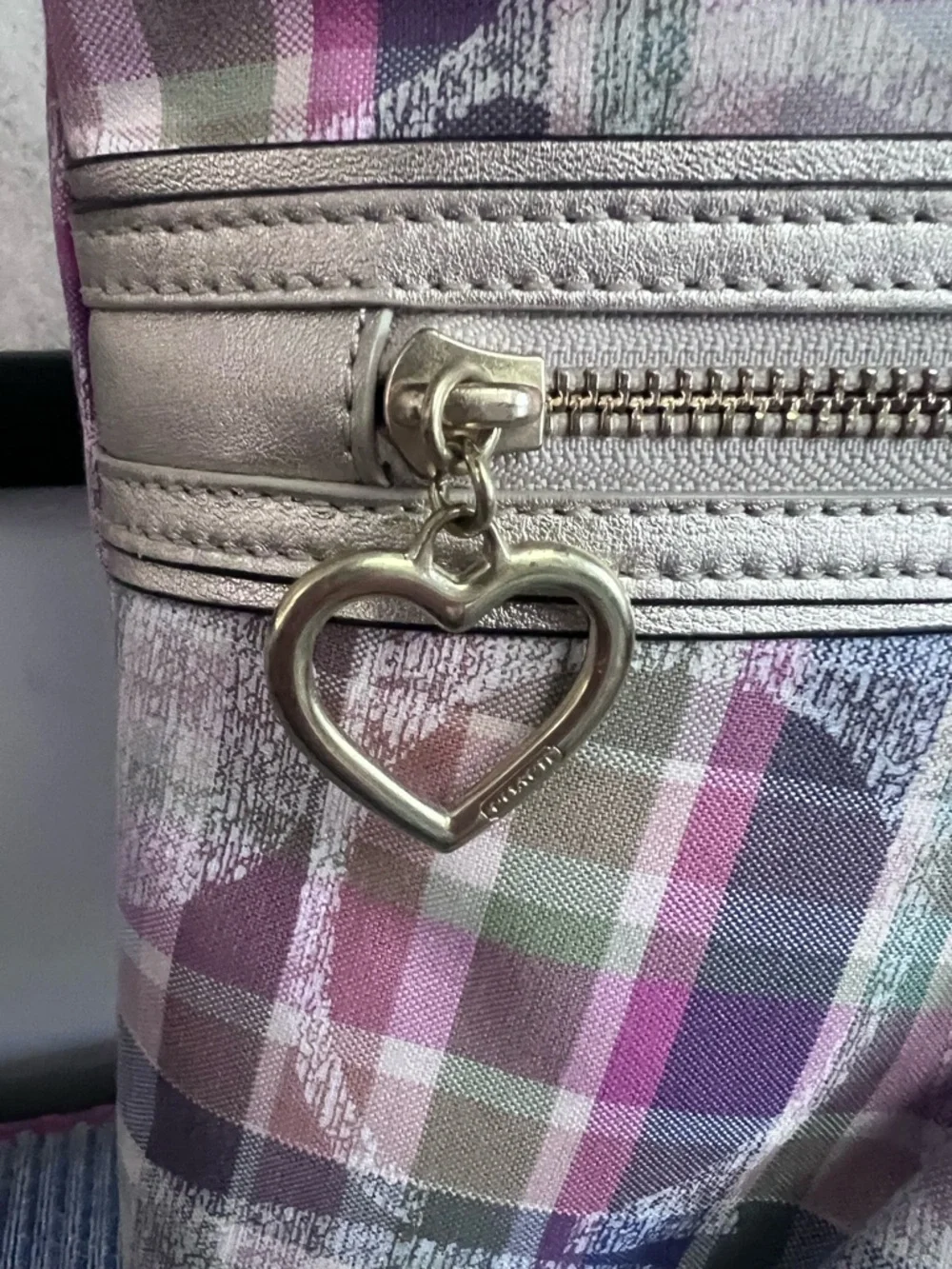 COACH POPPY BLUE GREEN PINK IVORY TARTAN PLAID LG TOTE SATCHEL HANDBAG - Picture 6 of 11